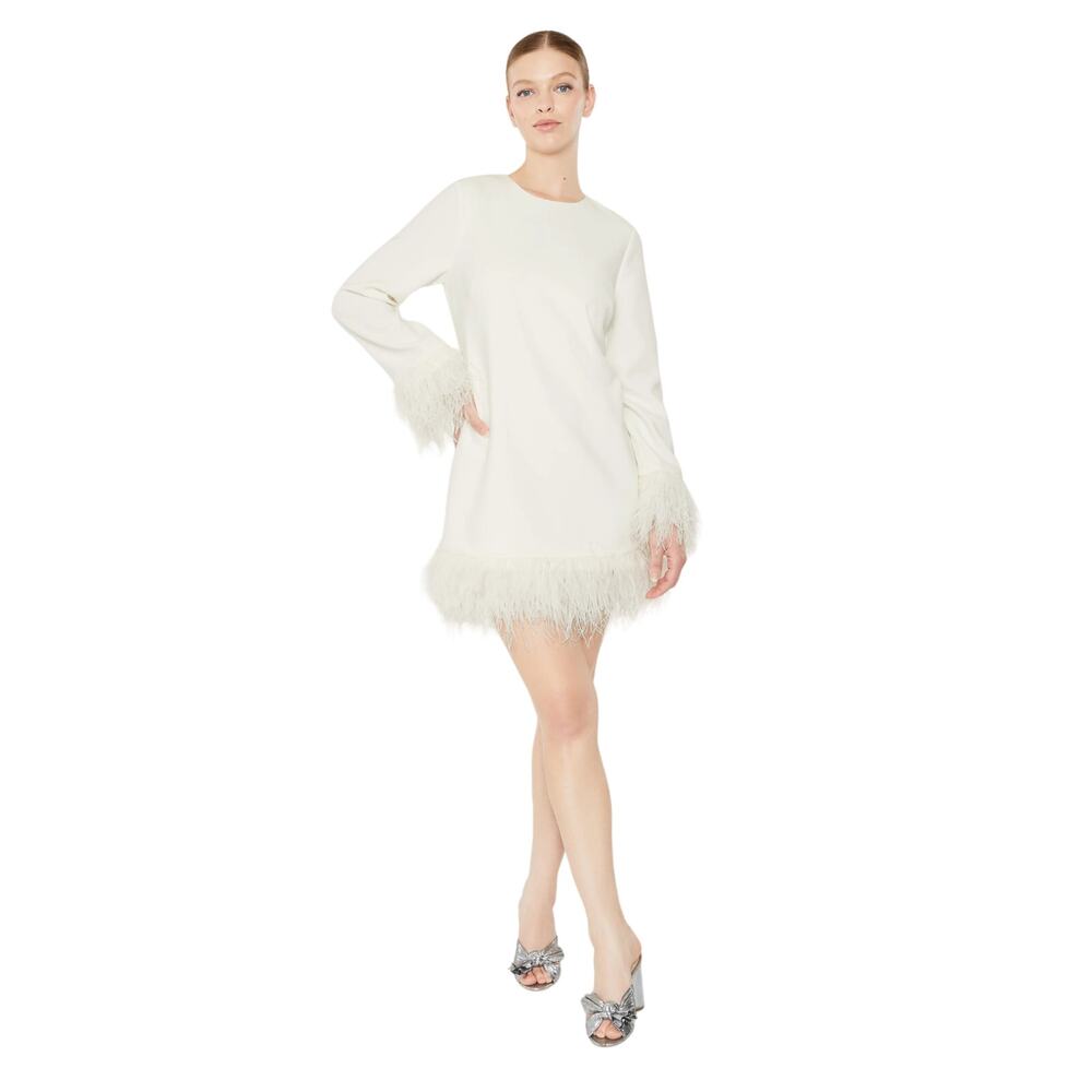 Likely Marullo Mini Sheath Dress Long Sleeve Ostrich Feather Detail Bridal 8 - Picture 2 of 9